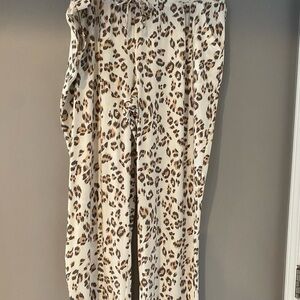 Women’s Leopard Print Drawstring Pants - White/Tan